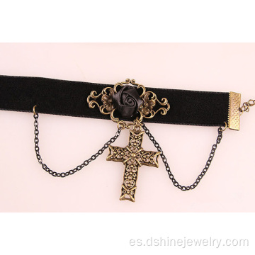 Tobillera de encaje de terciopelo negro con cruz colgante tobillera pulsera